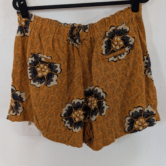 Anthropologie Kennedy Orange Floral Paper Bag Shorts Linen Blend Size L Boho - Picture 8 of 9
